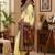 cream color digital printed chanderi ready to wear saree with blouse
