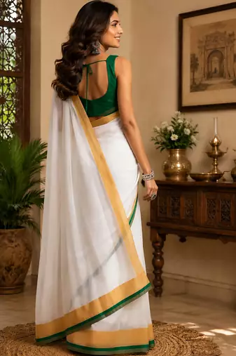 white color digital printed chanderi ready to wear saree with blouse