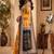 yellow color digital printed chanderi ready to wear saree with blouse