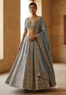 Grey Sequins Lehenga Choli With Dupatta 3
