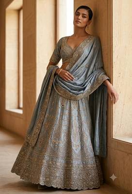 Grey Sequins Lehenga Choli With Dupatta 4