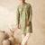 green embroidered & sequin work silk kurta with cotton cream pajama 