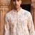 white embroidered, sequin & hand work linen kurta with cotton cream pajama