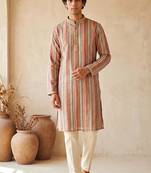 multicolor embroidered & sequin work cotton kurta with cotton cream pajama