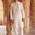 white embroidered work roman silk kurta with cotton cream pajama 