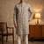 dark green embroidered work silk kurta with cotton cream pajama 