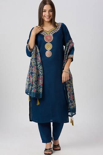 Teal vatican silk kurti pent dupatta set