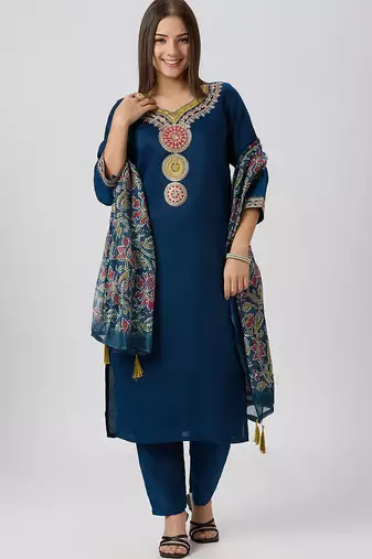 Teal vatican silk kurti pent dupatta set