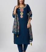Teal vatican silk kurti pent dupatta set