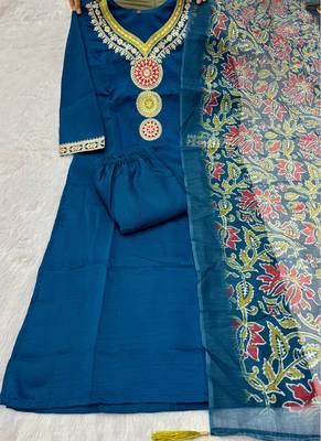 Teal vatican silk kurti pent dupatta set 2