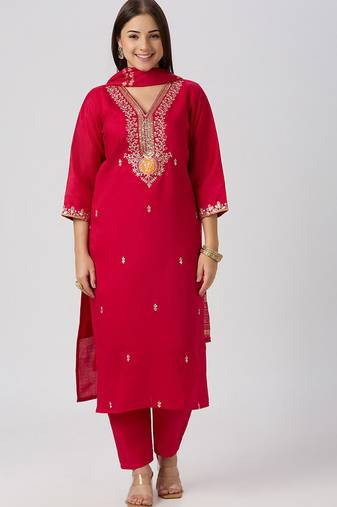 Red vatican silk kurti pent dupatta set