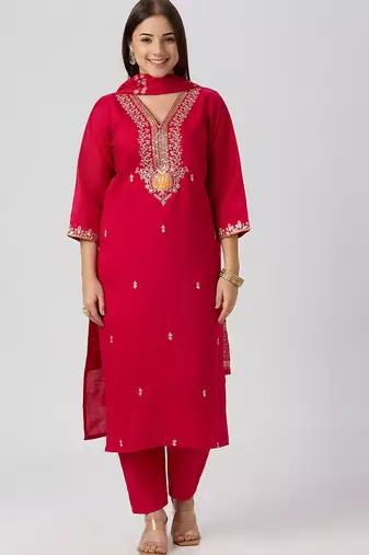 Red vatican silk kurti pent dupatta set
