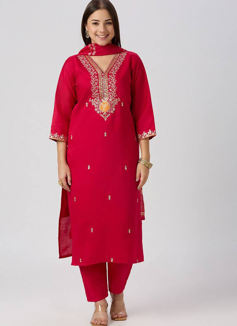 Red vatican silk kurti pent dupatta set
