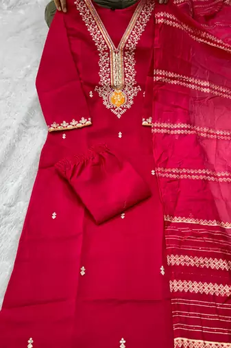 Red vatican silk kurti pent dupatta set
