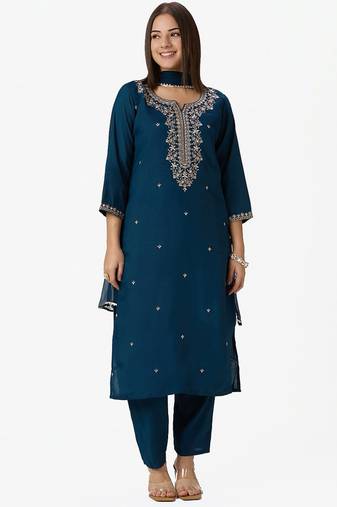 Teal roman silk kurti pent dupatta set