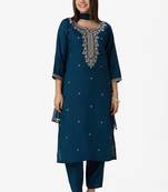 Teal roman silk kurti pent dupatta set