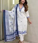 Off white khadi cotton kurti pent dupatta set
