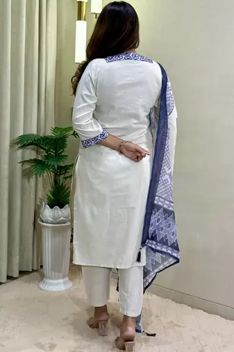 Off white khadi cotton kurti pent dupatta set