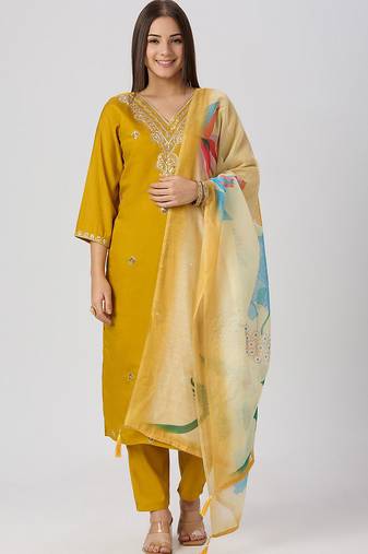 Teal roman silk kurti pent dupatta set