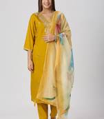 Teal roman silk kurti pent dupatta set
