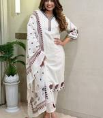 Off white khadi cotton kurti pent dupatta set