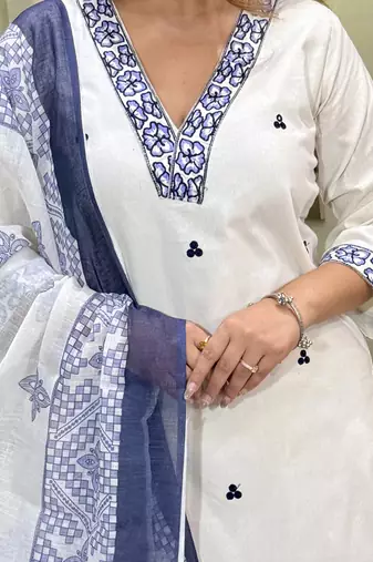 Off white khadi cotton kurti pent dupatta set