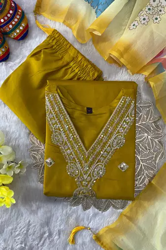 Teal roman silk kurti pent dupatta set