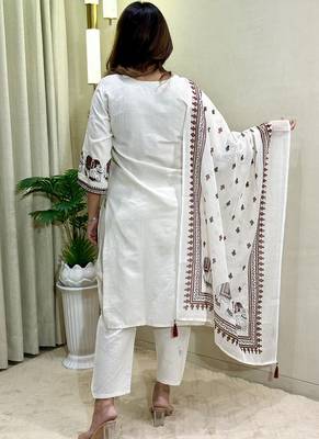 Off white khadi cotton kurti pent dupatta set 2