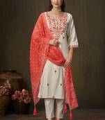 Off white khadi cotton kurti pent dupatta set