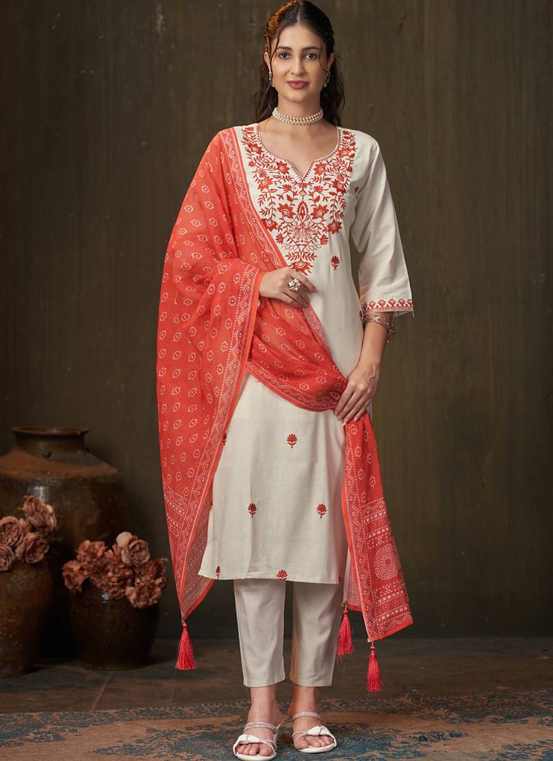 Off white khadi cotton kurti pent dupatta set