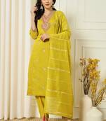 Yellow roman silk kurti pent dupatta set