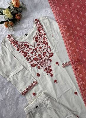 Off white khadi cotton kurti pent dupatta set 2