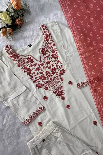 Off white khadi cotton kurti pent dupatta set