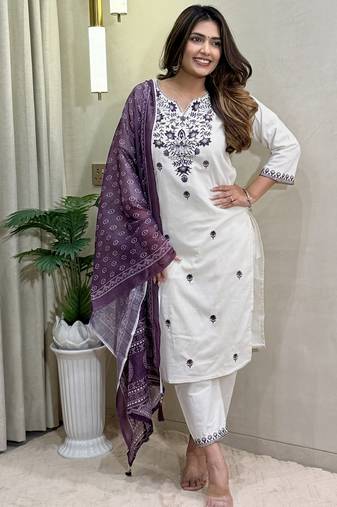 Off white khadi cotton kurti pent dupatta set