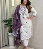 Off white khadi cotton kurti pent dupatta set
