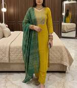 Yellow roman silk kurti pent dupatta set