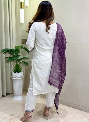 Off white khadi cotton kurti pent dupatta set 2