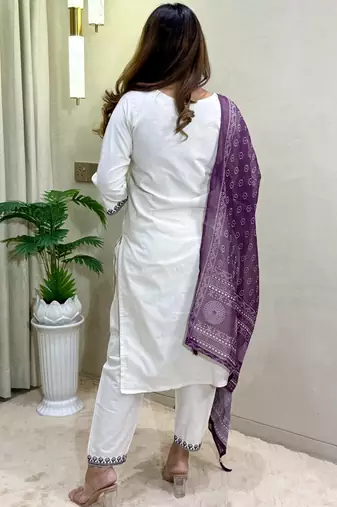 Off white khadi cotton kurti pent dupatta set
