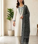 Off white khadi cotton kurti pent dupatta set