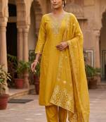 Yellow roman silk kurti pent dupatta set