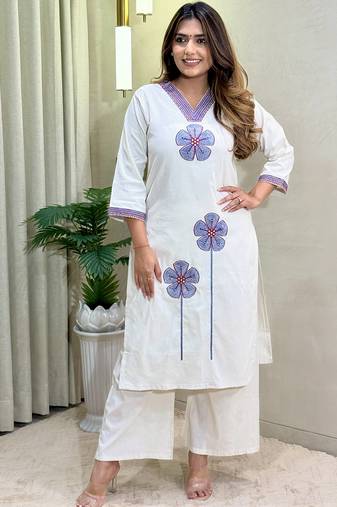 White khadi cotton kurti pent set