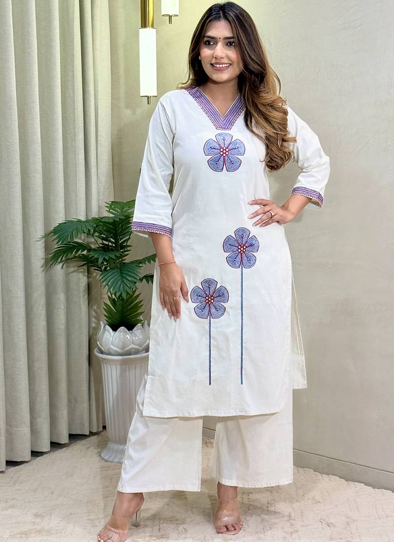 White khadi cotton kurti pent set