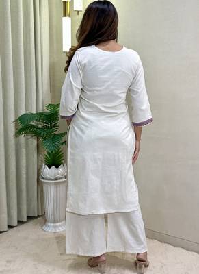 White khadi cotton kurti pent set 2