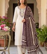 Off white khadi cotton kurti pent dupatta set
