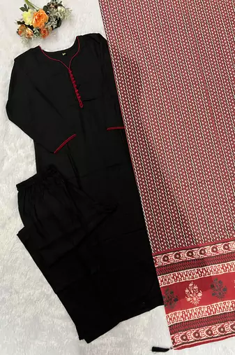 Black rayon 17 kg kurti pent dupatta set