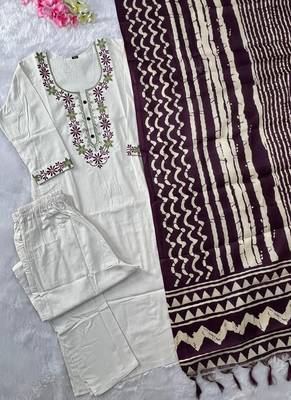 Off white khadi cotton kurti pent dupatta set 2