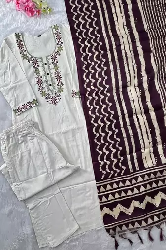 Off white khadi cotton kurti pent dupatta set