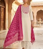 Off white khadi cotton kurti pent dupatta set