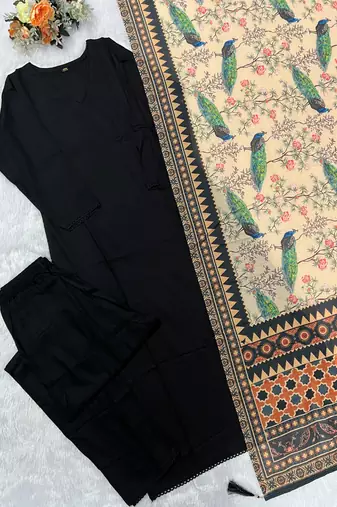 Black rayon 17 kg kurti pent dupatta set