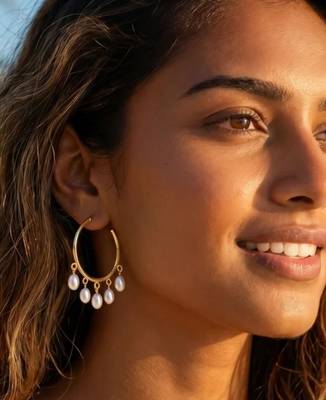Fashion gold plated anti tarnish faux pearl hoop earrings for women & girls 1